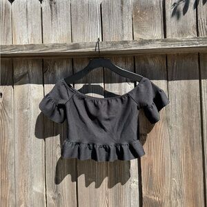 Black Off-Shoulder Ruffle Crop Top